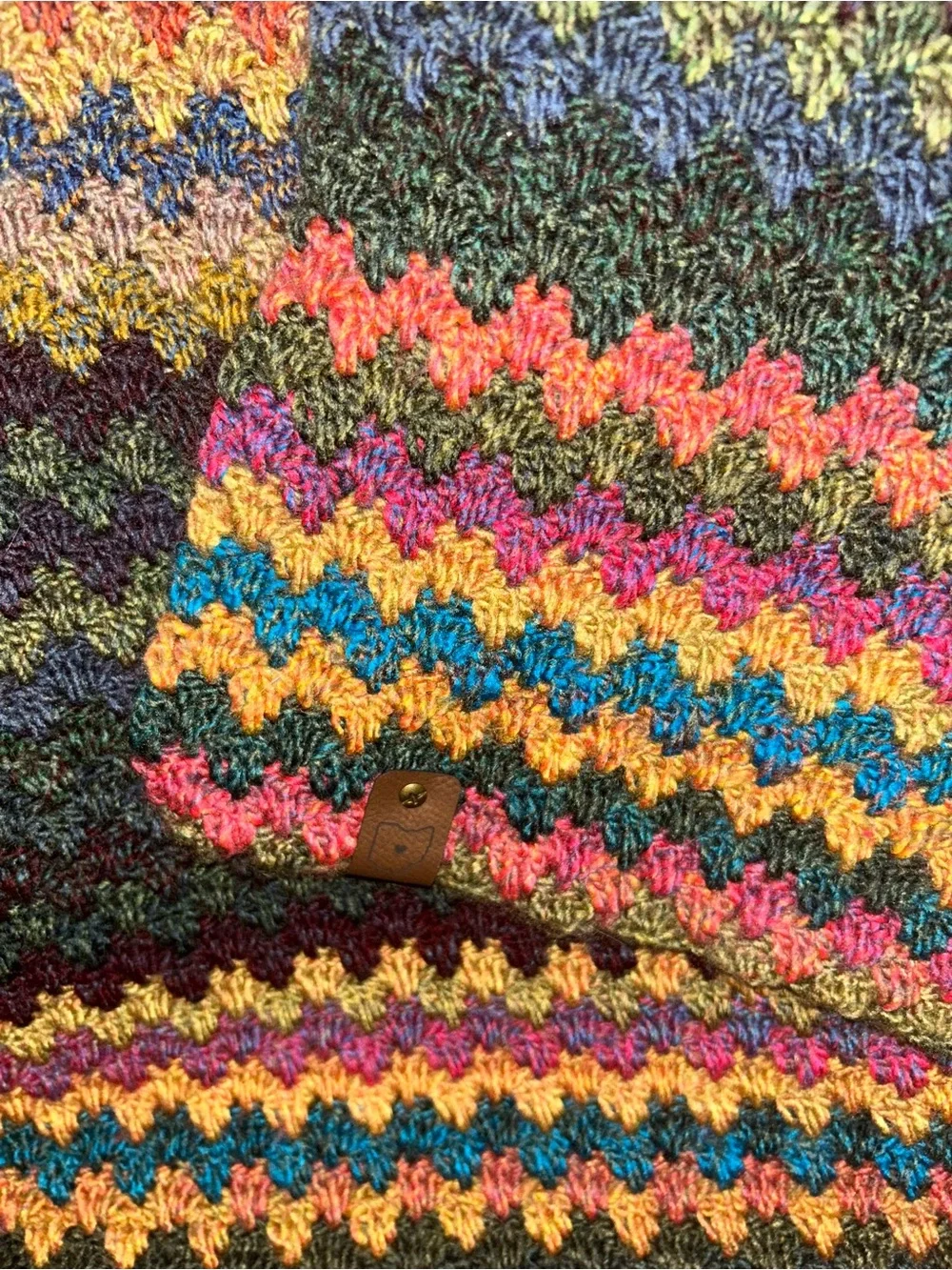Handmade Multicolor Crochet Throw Blanket - Vibrant Pink, Blue, Gold, Green